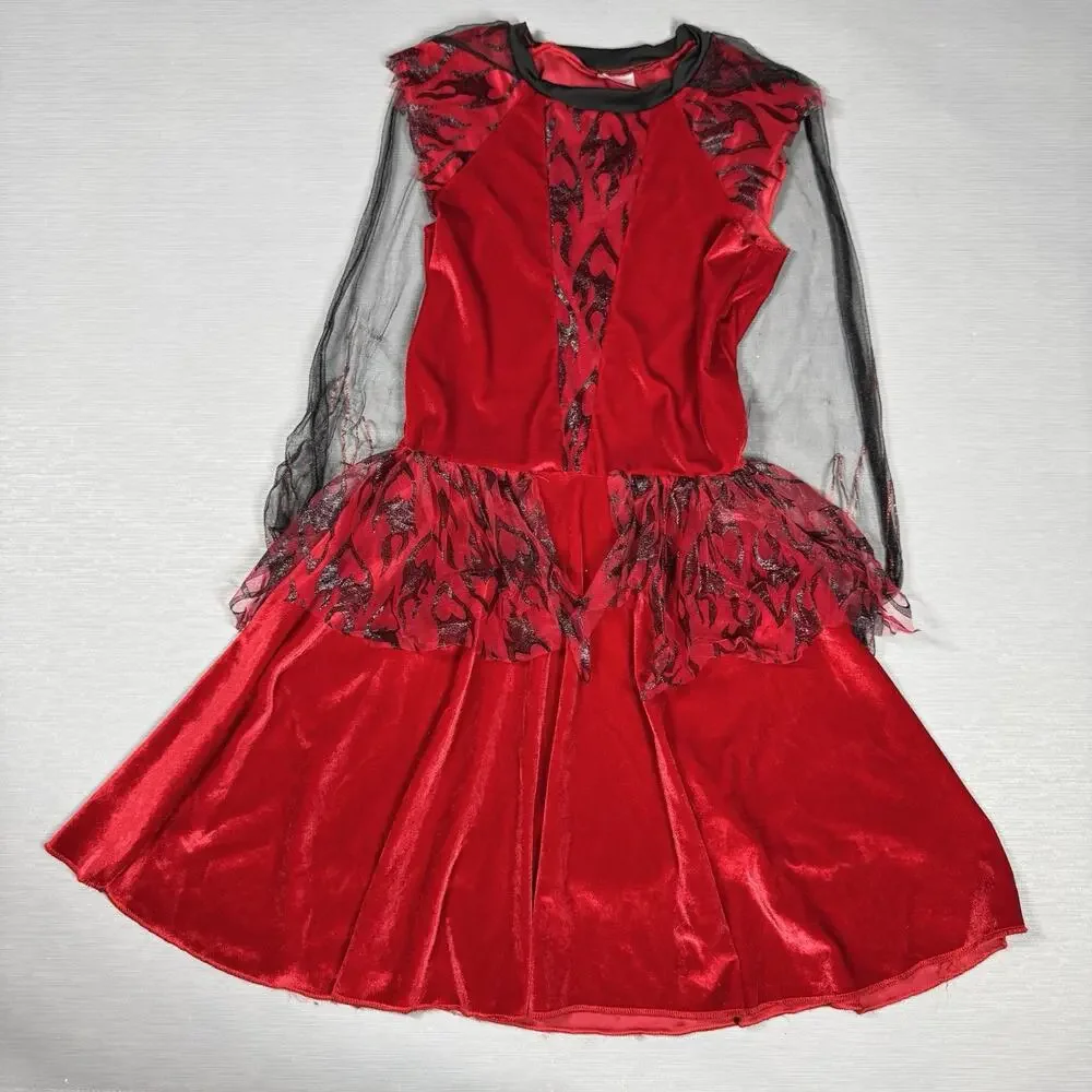 Spirit Girl's Dark Devil Halloween Costume Firey Red Dress & Cape Child Size XL